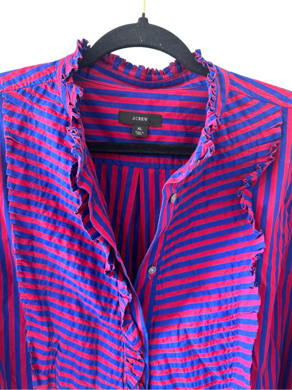 J. Crew Women's Red and Blue Poplin Striped Ruffle-Trim 100% cotton size XL - Picture 2 of 7